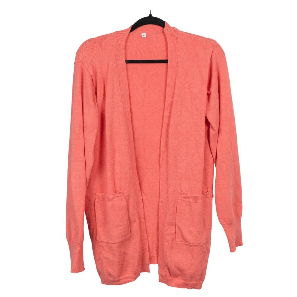Salmon Cardigan Sweater M Orange Long Pockets Stretch Grammacore Cozy Winter
